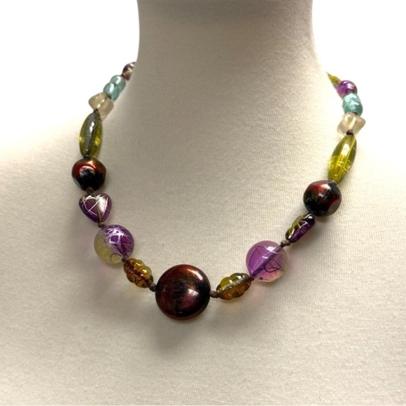 Necklace with Large Multicolor Round Beads including Heart Shaped Beads - Picture 1 of 8